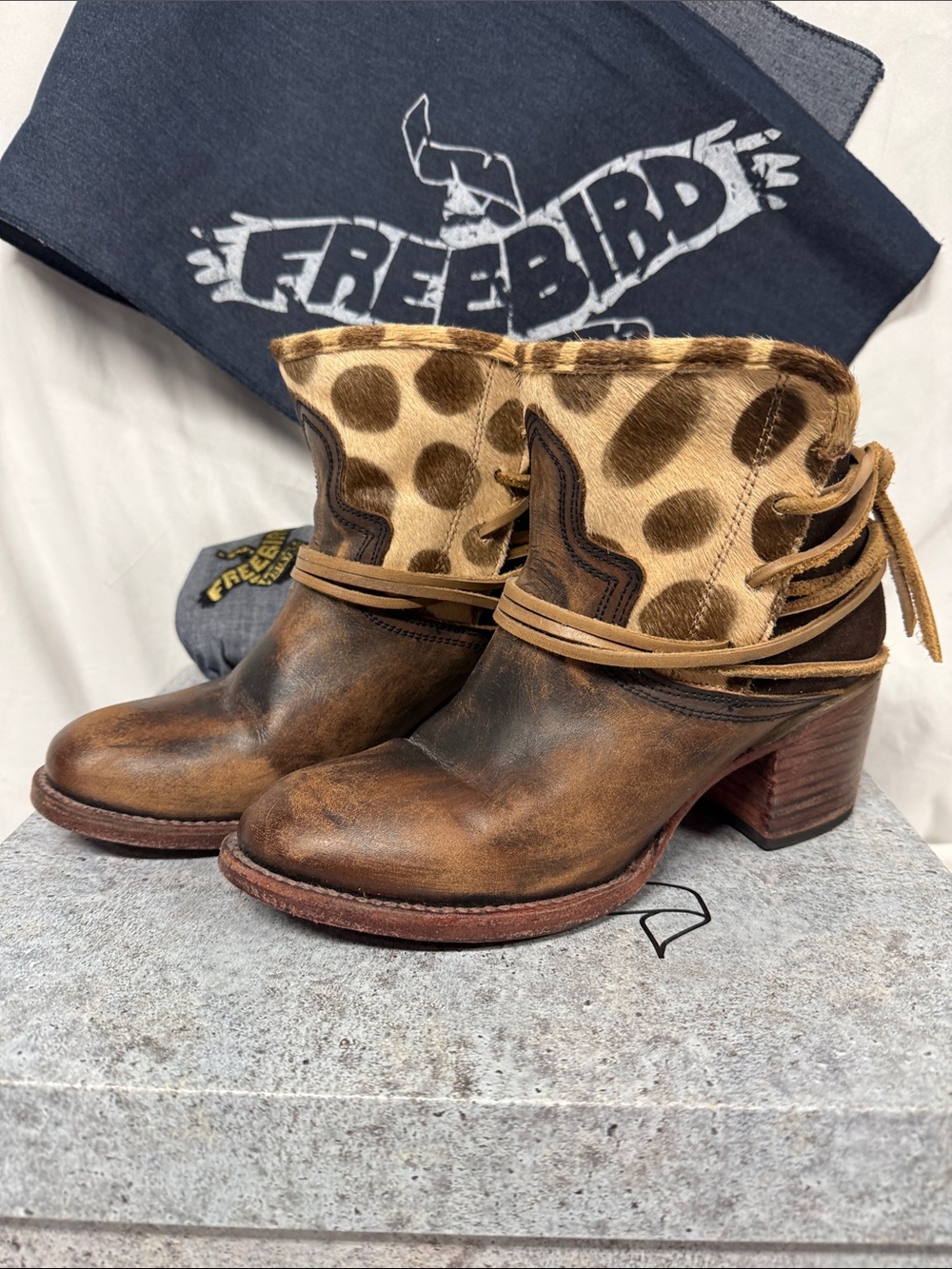 Freebird Casey by Steven Brown Leather Ankle Boots with Leopard Cuff